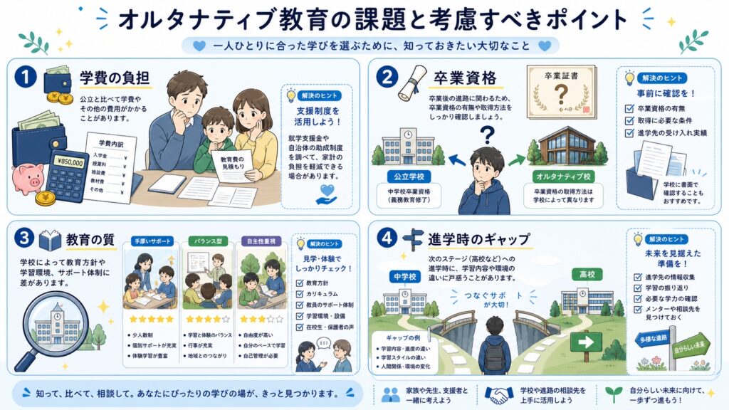 オルタナティブ教育のデメリットと注意点のイメージイラスト