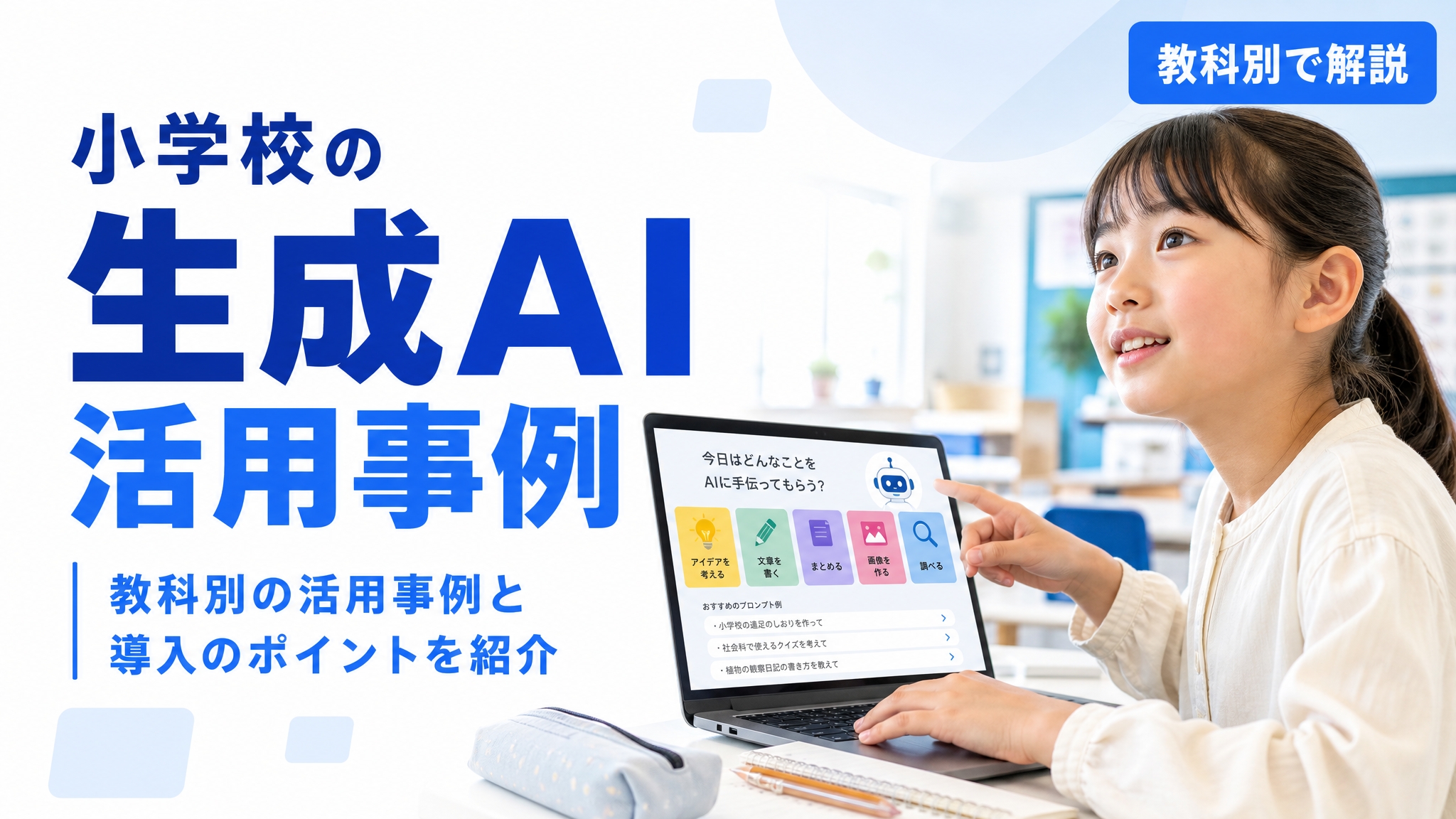 「小学校の生成AI活用事例 ― 教科別の活用事例と導入のポイントを紹介―」のアイキャッチ画像