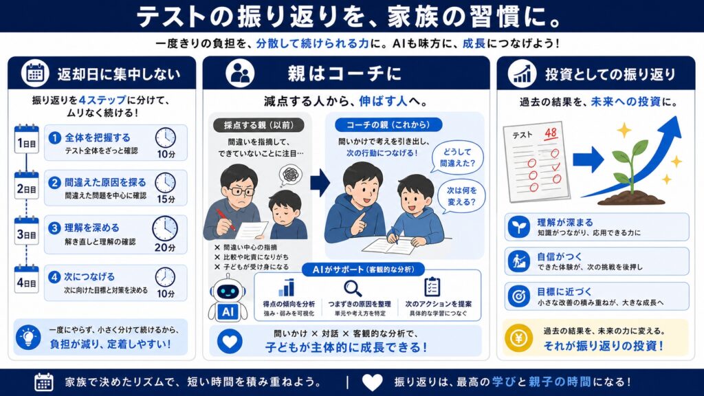 振り返りを家庭で習慣化するコツのイメージイラスト