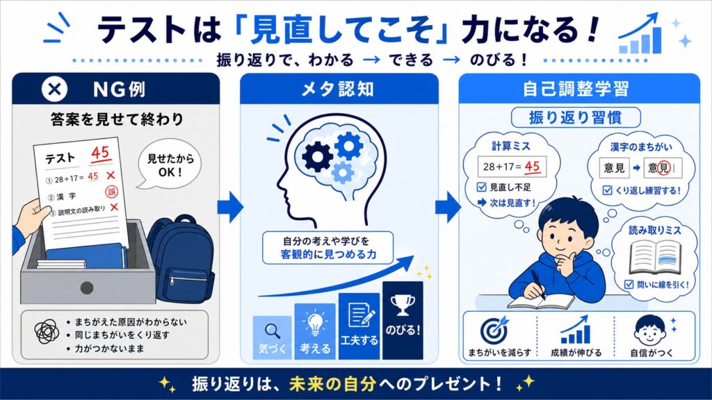 小学生のテスト振り返りが学力に直結する理由のイメージイラスト