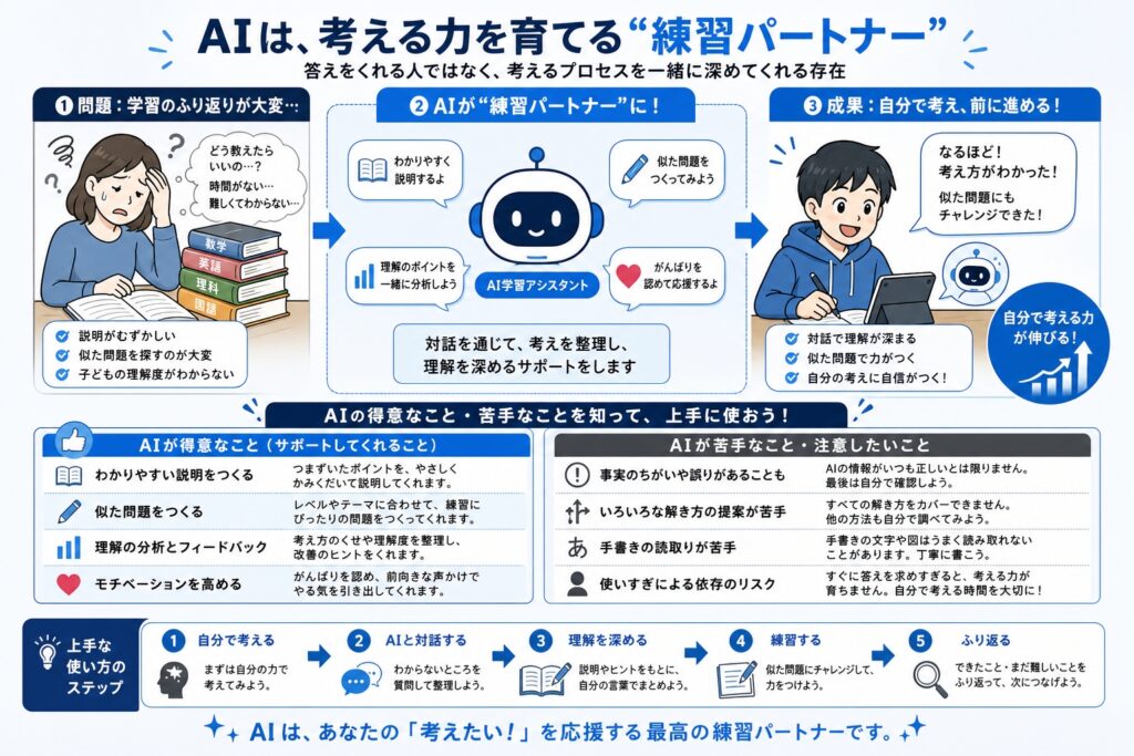 振り返りをAIで支援するという発想のイメージイラスト