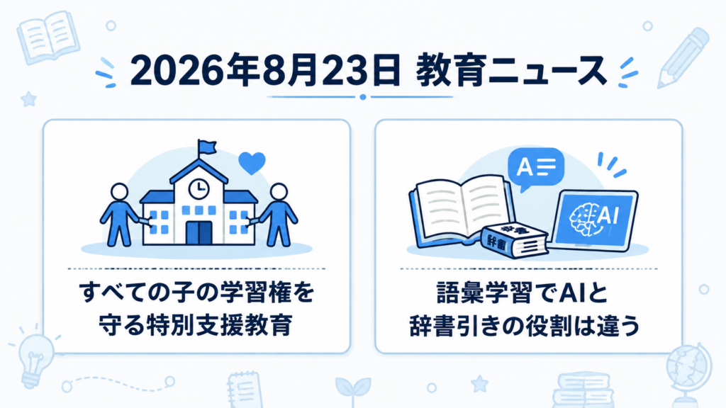 【教育ニュースまとめ】2026年8月23日｜すべての子の学習権を守る特別支援教育の目的など2本